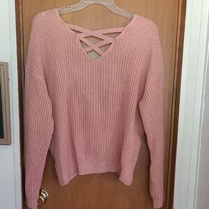 Size XXL(19)Pink Crisscross Back Sweater